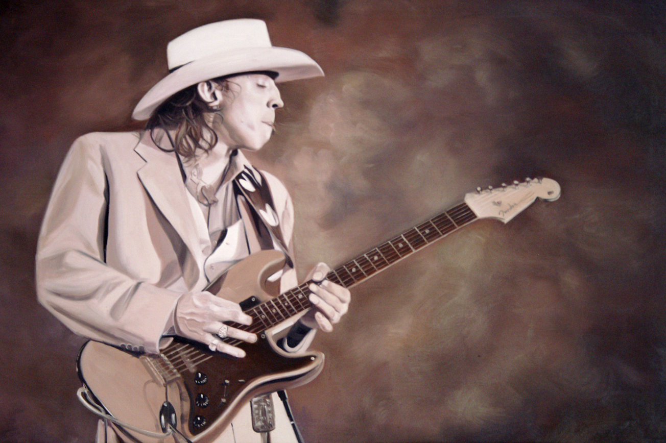 Stevie Ray Vaughan (SRV) - Olieverf op Canvas - 60 x 90 cm